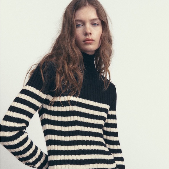 New Zara Wool Blend Striped Knit Midi Dress - 5755/147 - Picture 6 of 8